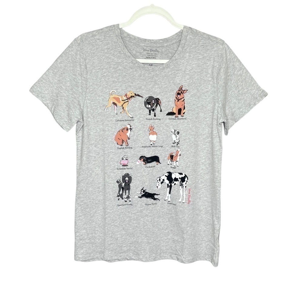 Vera‎ Bradley Dog Show Print Graphic T-Shirt Gray Short Sleeves NWT